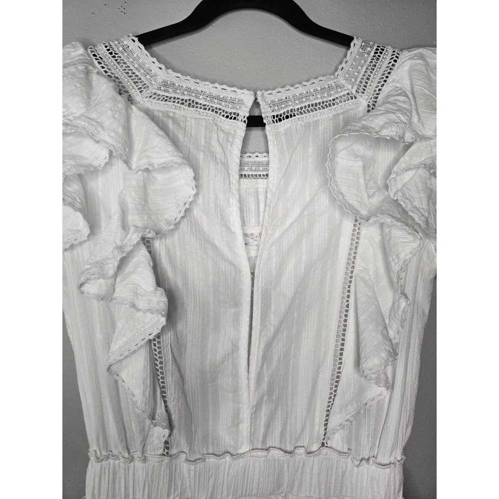 Olivaceous White Lace Ruffle Mini Dress Medium Cottagecore Boho Babydoll - Picture 9 of 10